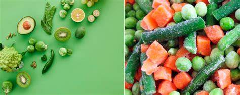 Infografía comparativa de nutrientes entre verduras frescas y congeladas