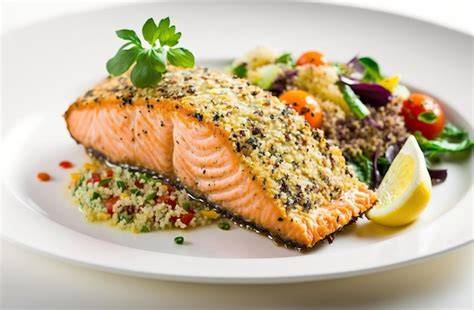 Salmón al horno con costra y ensalada fresca