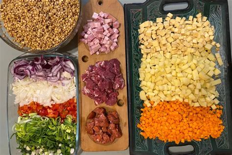 Ingredientes cortados para guiso de lentejas