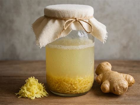 Burbujas en la madre de jengibre, señal de fermentación activa