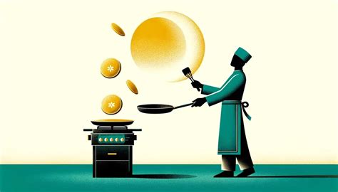 Ilustración de una persona haciendo saltar una crepe en una sartén con una moneda en la mano
