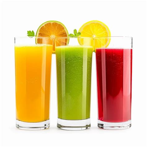 Vasos de jugo de zanahoria con diferentes frutas