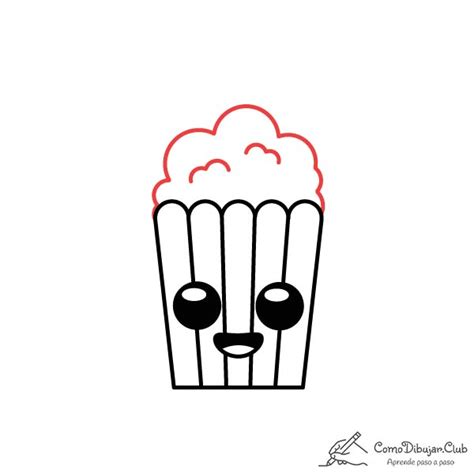 Dibujo del primer paso para el recipiente de palomitas kawaii