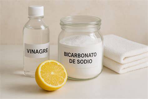 Esquema de limpieza de alcachofa de ducha con vinagre y bicarbonato
