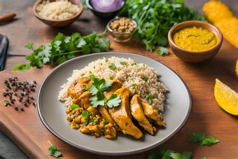 Plato de pollo al curry con arroz integral