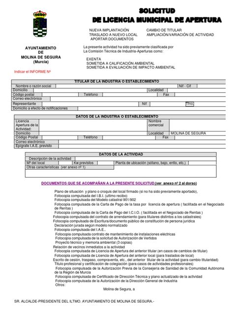 Documentos para licencia de apertura