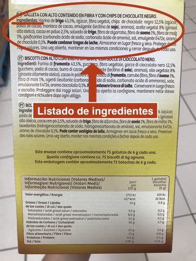 Lista de ingredientes de productos alimenticios