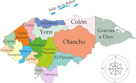 Mapa de Honduras con énfasis en la costa caribeña
