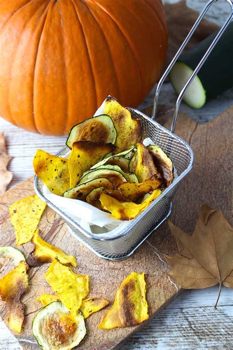 Chips de calabacín y calabaza asados sin aceite