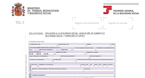Formulario Modelo TA1 de la Seguridad Social