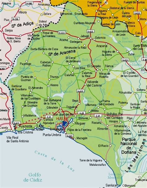 Mapa de la provincia de Huelva y su Sierra de Aracena