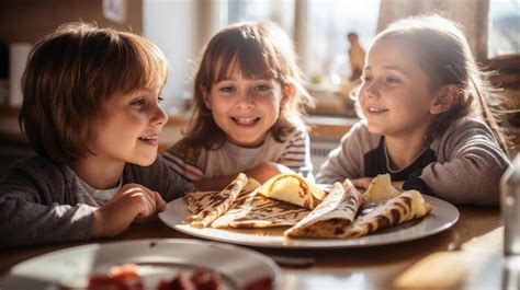 Niños comiendo panqueques saludables