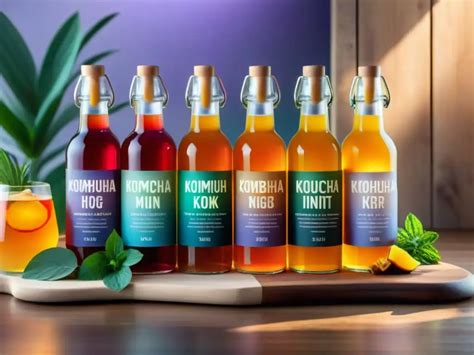 Diferentes sabores de kombucha con frutas
