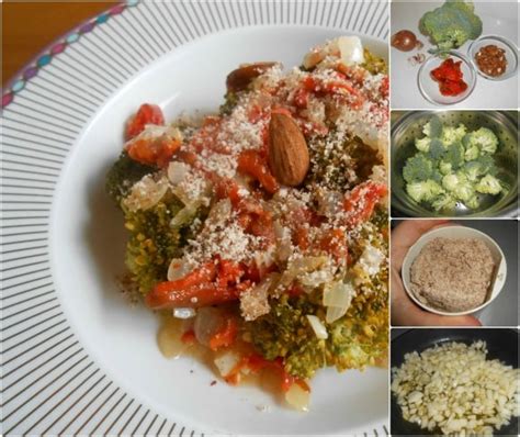 Plato de brócoli con pimientos asados y almendras