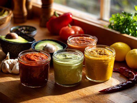 Salsas caseras: mahonesa y alioli en recipientes