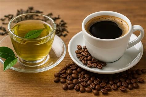 Taza de té verde y café