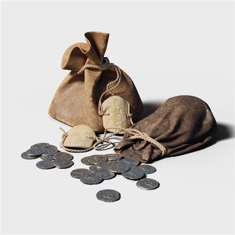 Bolsa de cuero romana con lentejas y monedas