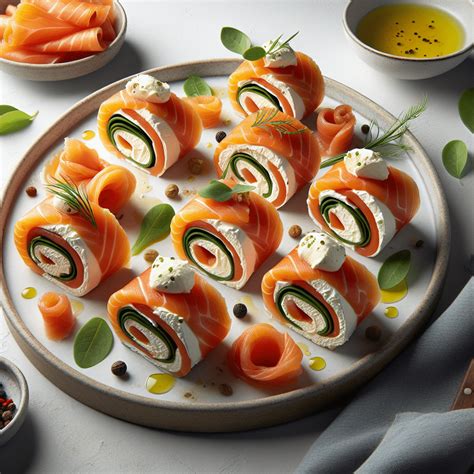Rollitos de salmón ahumado con crema de queso