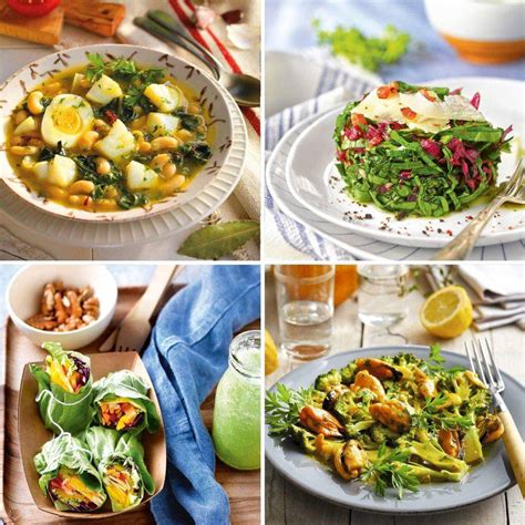 Mesa con diversas recetas de verduras