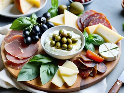 Tabla de ingredientes frescos para antipasto