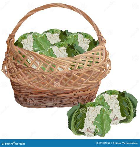 Cesta con coliflor fresca y otras verduras