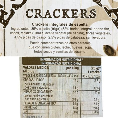 composición nutricional de crackers de espelta