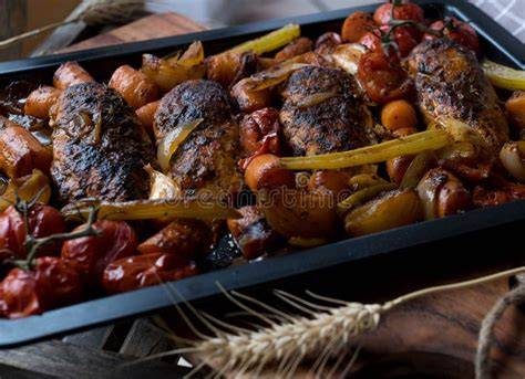 Bandeja con variedad de verduras coloridas listas para hornear