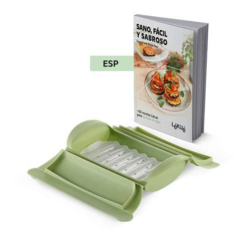 estuche de vapor Lékué con pescado y verduras frescas