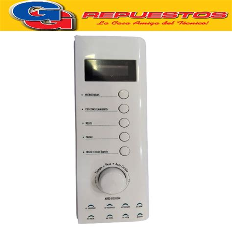 Panel de control de microondas mostrando funciones de descongelado