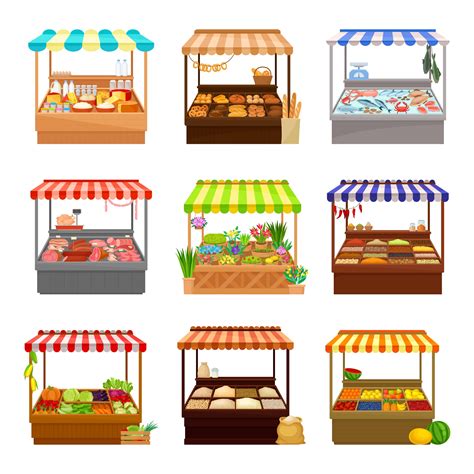Mercado de primavera con diversos puestos de legumbres y productos locales