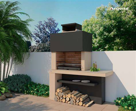 Barbacoa de obra con chimenea para control de humo
