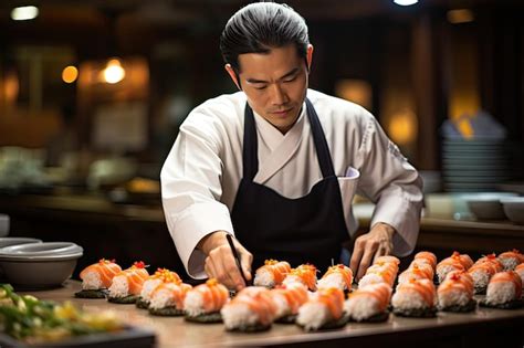 Interior de Tsuru Sushi Bar con un chef preparando sushi