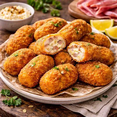 Croquetas caseras doradas en un plato