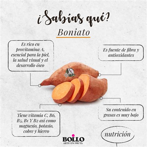 Infografía destacando los principales beneficios nutricionales del boniato: Vitamina A, fibra y antioxidantes