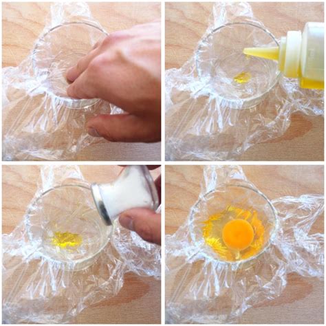 Pasos para hacer huevo poché con papel film