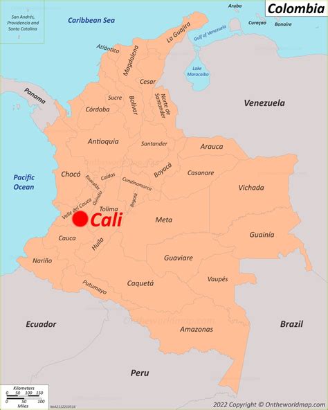 Mapa de Colombia destacando la ubicación de Cali