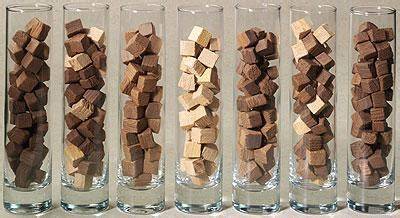 Tabla de blends de chips de roble para diferentes variedades de vino