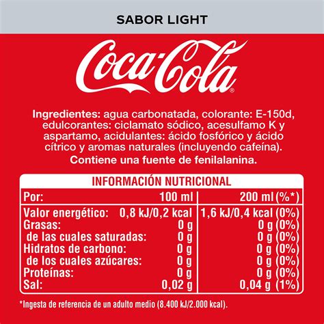 Etiqueta nutricional de Coca-Cola Light
