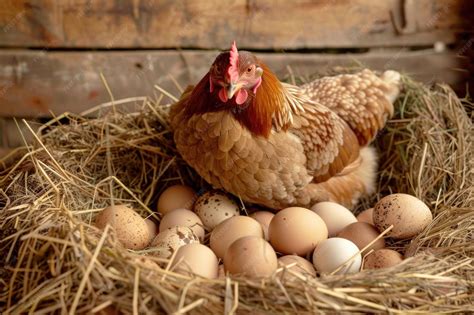 Gallina ponedora con huevos