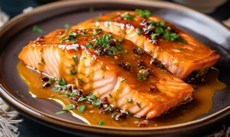 Salmón en lingotes cocinado directamente desde congelado con salsa