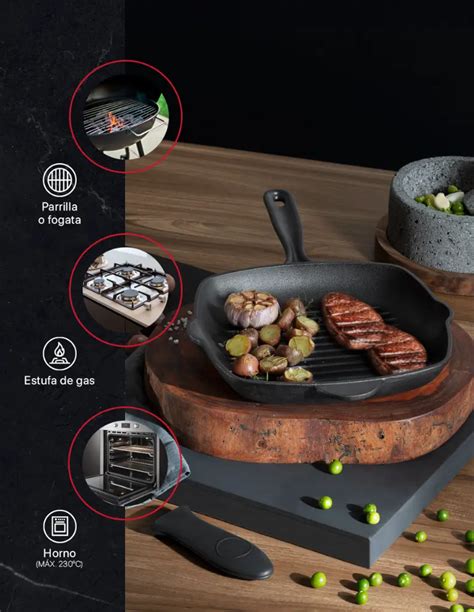 Sartén grill de hierro fundido sobre fogón