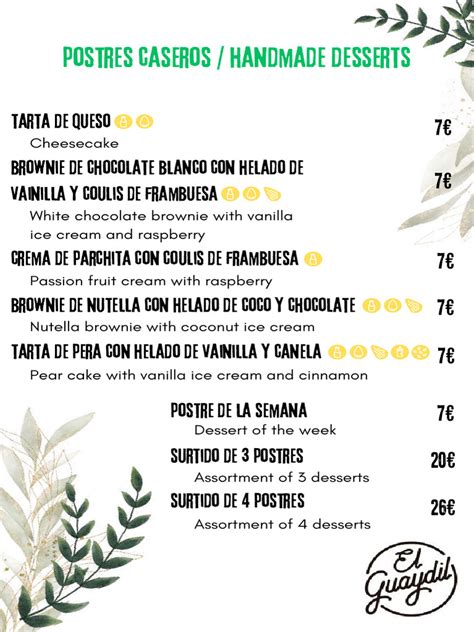 Postres variados y caseros de la Taberna Pikapote