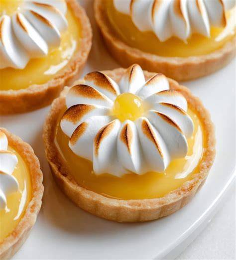Mini tartaletas de piña y coco con merengue dorado