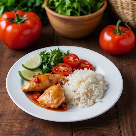 Plato de pollo a la sal y pimienta servido con vegetales