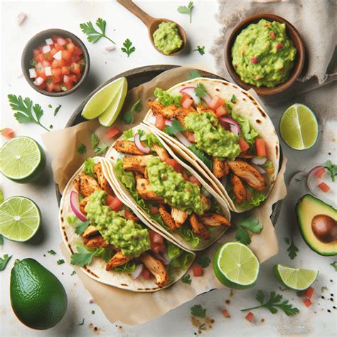 Tacos de pollo y guacamole fresco