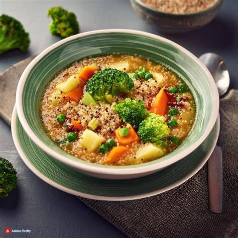 Sopa de verduras con crema de cacahuete y salsa de soja