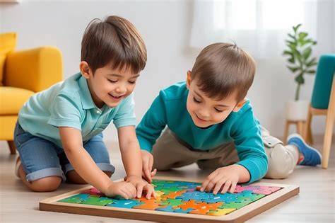 Niños explorando y resolviendo rompecabezas