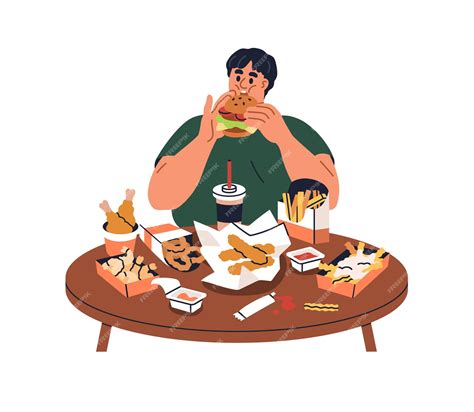 ilustración de personaje caricaturesco comiendo excesivamente