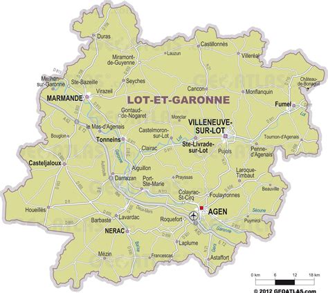 Mapa de la región de Lot-et-Garonne en Francia, destacando la ciudad de Marmande