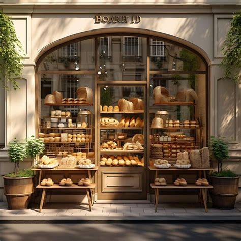 Fachada y escaparate de panadería artesanal con productos frescos